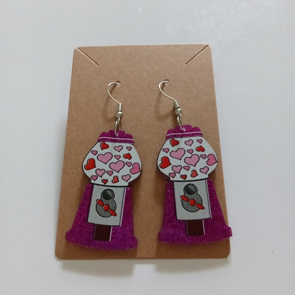 Purple Heart Gumball Machine Earrings - Picture 2 of 4